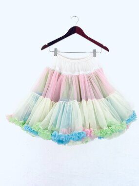 VINTAGE Chiffon Layered Fluffy Ruffle Pastel Petticoat Sz M-L